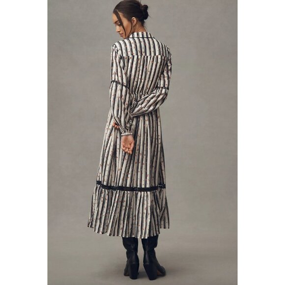 Anthropologie Printed Buttondown Midi Shirt Dress Size Small Floral Accents - Picture 3 of 6